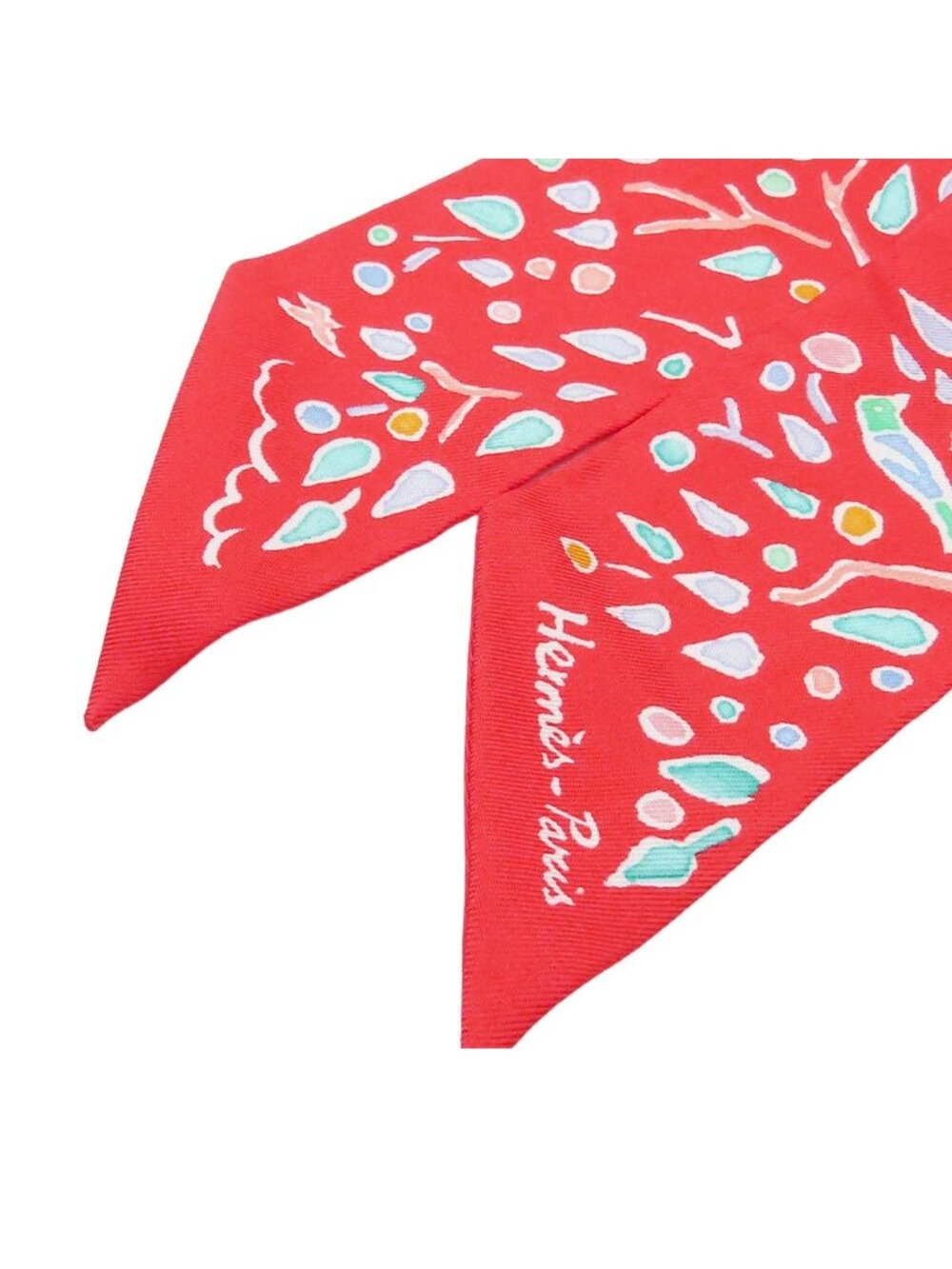 Hermes Twilly Scarf Grenadine Vert Blue Silk Isola DI Primavera Spring Island - Picture 3 of 9